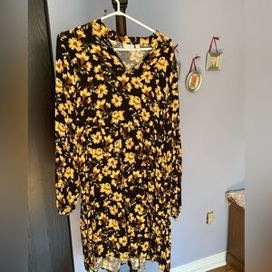 Black with yellow floral pattern dress by Vila, size L (Eur.42)
